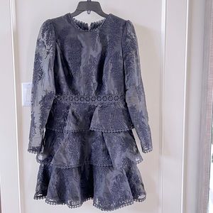 COPY - Zimmerman Black Mini Dress Ruffles Long Sheer Sleeve Floral print. size 1